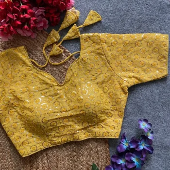 DESIGNER GEORGETTE SEQUENCE WORK STITCHED BLOUSE YELLOW