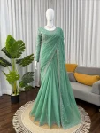 DESIGNER GEORGETTE THREAD & SEQUNCE WORK WITH PEARL WORK SAREE WITH UNSTITCHED BLOUSE SEA GREEN