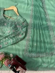 DESIGNER GEORGETTE THREAD & SEQUNCE WORK WITH PEARL WORK SAREE WITH UNSTITCHED BLOUSE PARTY WEAR WHOLESALE PRICE ETHNIC GARMENT (2)