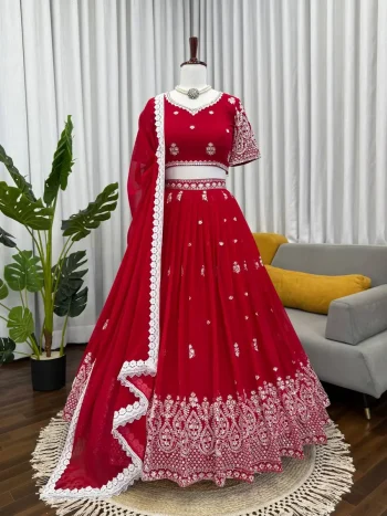 DESIGNER GEORGETTE THREAD WITH 9 MM SEQUENCE WORK LEHENGA CHOLI WITH DUPATTA RANI