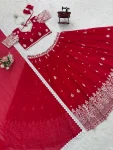 DESIGNER GEORGETTE THREAD WITH 9 MM SEQUENCE WORK LEHENGA CHOLI WITH DUPATTA WEDDING WEAR WHOLESALE PRICE ETHNIC GARMENT (1)
