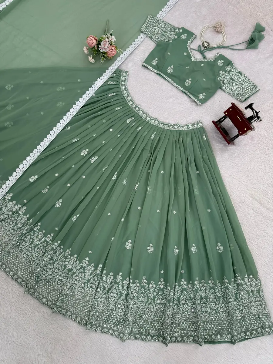 DESIGNER GEORGETTE THREAD WITH 9 MM SEQUENCE WORK LEHENGA CHOLI WITH DUPATTA WEDDING WEAR WHOLESALE PRICE ETHNIC GARMENT (5)