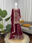 DESIGNER GEORGETTE THREAD WITH SEQUENCE WORK TOP SHARARA WITH DUPATTA MAROON