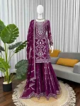 DESIGNER GEORGETTE THREAD WITH SEQUENCE WORK TOP SHARARA WITH DUPATTA WINE