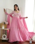 DESIGNER GEORGETTE ZARI & SEQUENCE EMBROIDERY WORK GOWN WITH DUPATTA BABY PINK