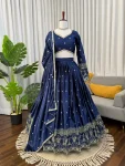 DESIGNER JAPAN SATIN THREAD WITH SEQUENCE WORK LEHENGA CHOLI WITH DUPATTA BLUE