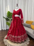 DESIGNER JAPAN SATIN THREAD WITH SEQUENCE WORK LEHENGA CHOLI WITH DUPATTA WEDDING WEAR WHOLESALE PRICE ETHNIC GARMENT (2)