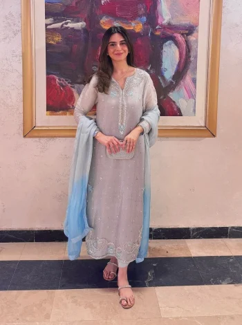 DESIGNER JIMMY CHOO SILK EMBROIDERY SEQUENCE AND THREAD WORK TOP BOTTOM WITH DUPATTA SKY