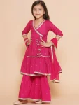DESIGNER MAGIC COTTON MOTIF PRINTED WORK KID’S TOP SHARARA WITH DUPATTA FESTIVE WEAR WHOLESALE PRICE ETHNIC GARMENT (2)