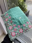 DESIGNER MOSS CHIFFON EMBROIDERY CUTWORK WORK ARCO BORDER WORK SAREE WITH UNSTITCHED BLOUSE WEDDING WEAR WHOLESALE PRICE ETNIC GARMENT (5)
