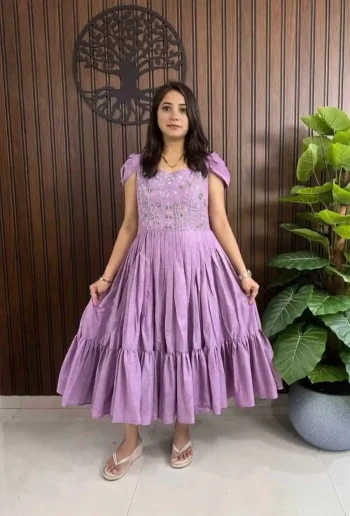 DESIGNER MUL COTTON HAND WORK ONE PIECE LAVENDER
