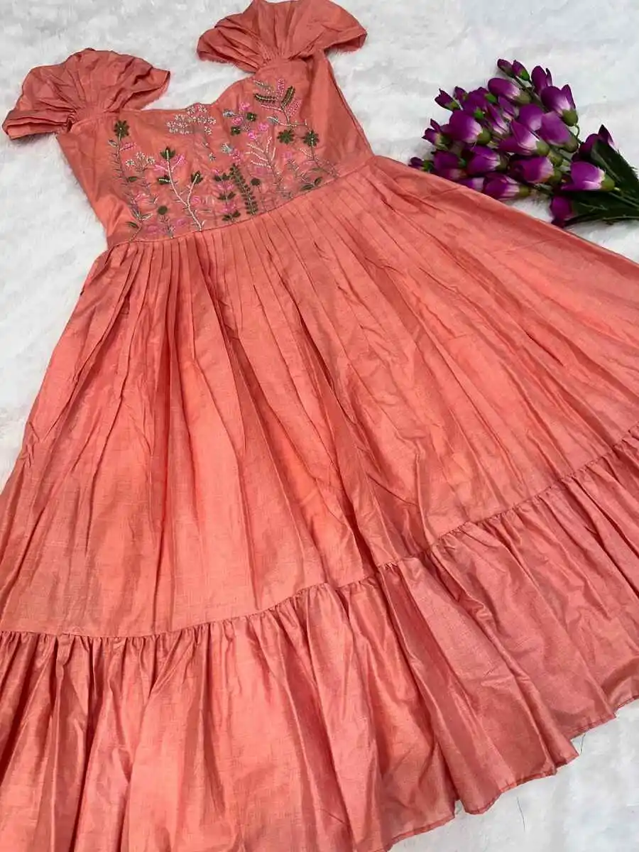 DESIGNER MUL COTTON HAND WORK ONE PIECE PARTY WEAR WHOLESALE PRICE ETHNIC GARMENT (9)