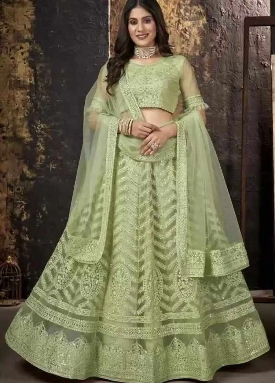 DESIGNER NET CHAIN WORK LEHENGA CHOLI WITH DUPATTA FESTIVE WEAR WHOLESALE PRICE ETHNIC GARMENT (4)