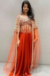 DESIGNER NET SILK EMBROIDERY CODING SEQUENCE WORK DRAPE SKIRT BLOUUSE WITH SHRUG ORANGE