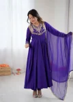 DESIGNER ROMAN SILK CODING WORK GOWN BOTTOM WITH DUPATTA PURPLE