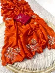 DESIGNER SILK HANDWORK CUT DANA WORK CUT BORDER WORK SAREE WITH UNSTITCHED BLOUSE ORANGE