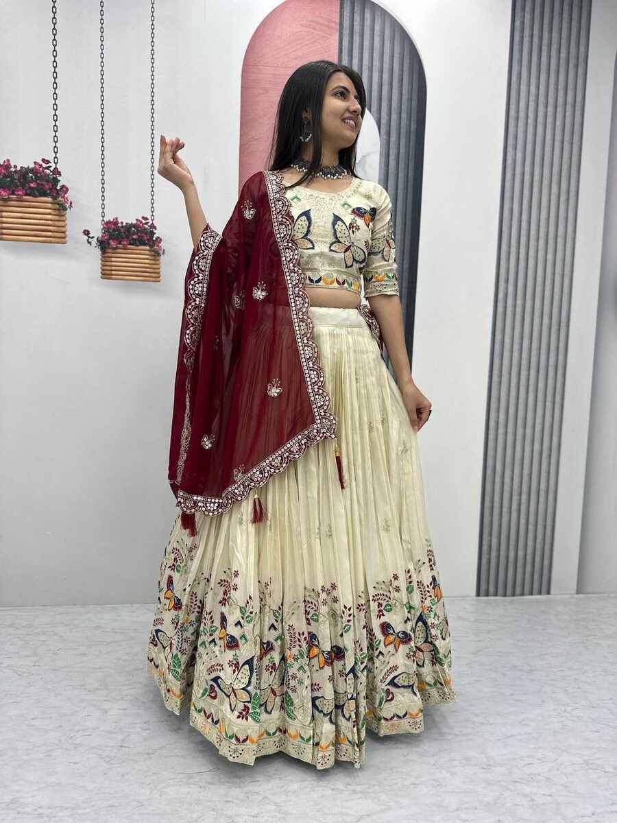 DESIGNER TISSUE SILK THREAD AND SEQUENCE WORK LEHENGA CHOLI WITH DUPATTA WEDDING WEAR WHOLESALE PRICE ETHNIC GARMENT (2)