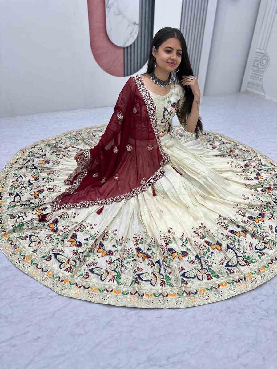 DESIGNER TISSUE SILK THREAD AND SEQUENCE WORK LEHENGA CHOLI WITH DUPATTA WEDDING WEAR WHOLESALE PRICE ETHNIC GARMENT (3)