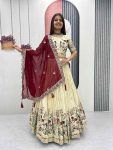 DESIGNER TISSUE SILK THREAD AND SEQUENCE WORK LEHENGA CHOLI WITH DUPATTA  MAROON