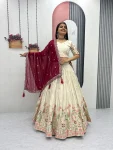 DESIGNER TISSUE SILK THREAD AND SEQUENCE WORK LEHENGA CHOLI WITH DUPATTA WEDDING WEAR WHOLESALE PRICE ETHNIC GARMENT (3)