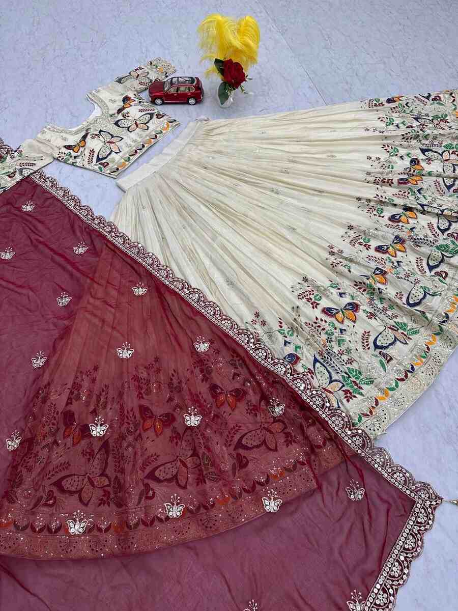 DESIGNER TISSUE SILK THREAD AND SEQUENCE WORK LEHENGA CHOLI WITH DUPATTA WEDDING WEAR WHOLESALE PRICE ETHNIC GARMENT (5)