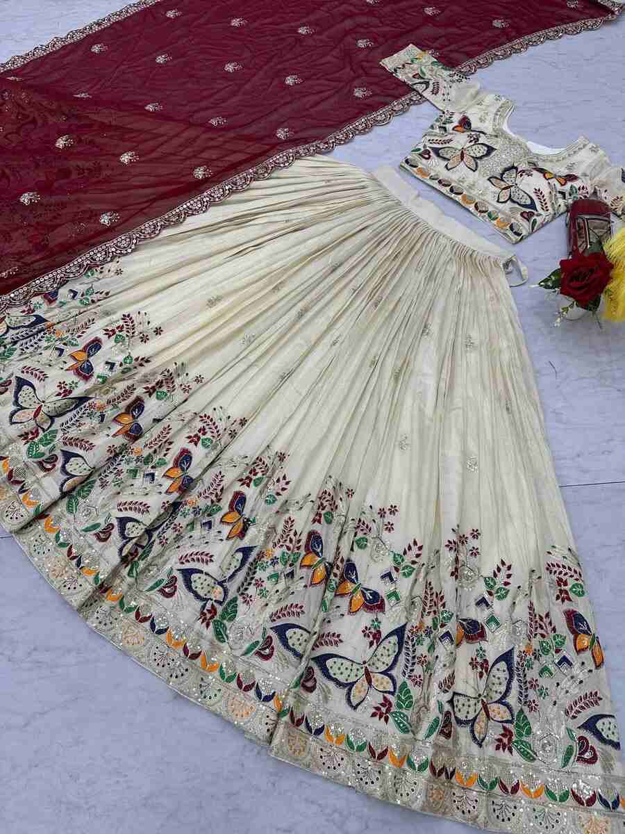 DESIGNER TISSUE SILK THREAD AND SEQUENCE WORK LEHENGA CHOLI WITH DUPATTA WEDDING WEAR WHOLESALE PRICE ETHNIC GARMENT (6)