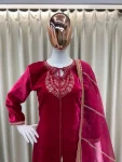DESIGNER VELVET CODING SEQUENCE EMBROIDERY WORK TOP PALAZZO WITH DUPATTA WEDDING WEAR WHOLESALE PRICE ETHNIC GARMENT (2)
