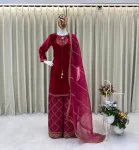 DESIGNER VELVET CODING SEQUENCE EMBROIDERY WORK TOP PALAZZO WITH DUPATTA WEDDING WEAR WHOLESALE PRICE ETHNIC GARMENT (2)