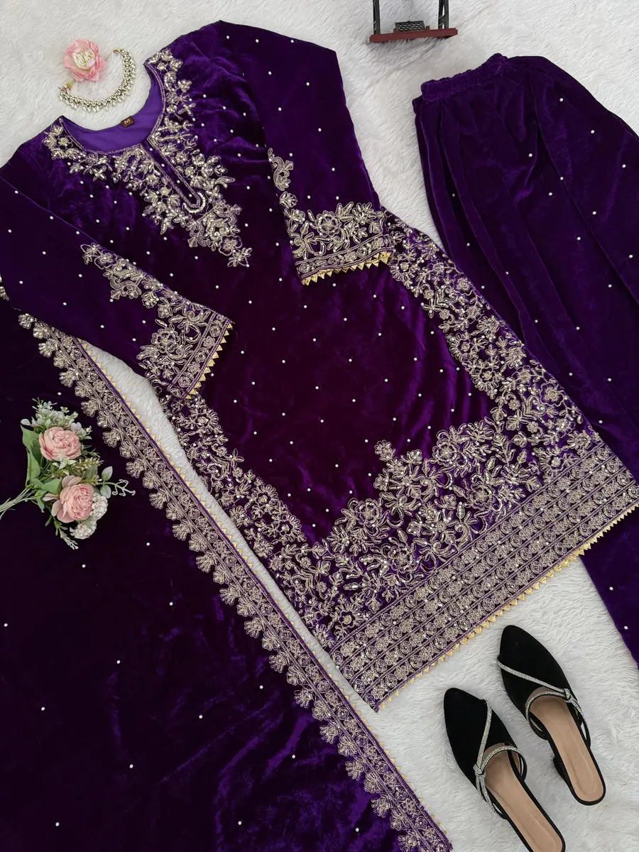DESIGNER VELVET CODING SEQUENCE WORK AND MOTI WORK TOP PALAZZO WITH DUPATTA FESTIVE WEAR WHOLESALE PRICE ETHNIC GARMENT (7)