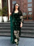 DESIGNER VELVET EMBROIDERY CODING SEQUENCE WORK TOP BOTTOM WITH DUPATTA GREEN