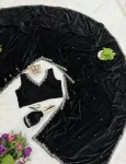 DESIGNER VELVET EMBROIDERY LACE BORDER WORK SAREE WITH STITCHED BLOUSE WEDDING WEAR WHOLESLAE PRICE ETHNIC GARMENT (7)