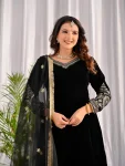 DESIGNER VELVET EMBROIDERY MULTI SEQUENCE WORK GOWN BOTTOM WITH DUPATTA FESTIVE WEAR WHOLESALE PRICE ETHNIC GARMENT (14)