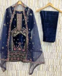 DESIGNER VELVET EMBROIDERY SEQUENCE WORK TOP BOTTOM WITH DUPATTA FESTIVE WEAR WHOLESALE PRICE ETHNIC GARMENT (2)