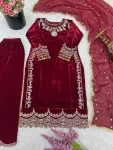 DESIGNER VELVET EMBROIDERY SEQUENCE WORK TOP BOTTOM WITH DUPATTA FESTIVE WEAR WHOLESALE PRICE ETHNIC GARMENT (3)