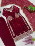 DESIGNER VELVET EMBROIDERY SEQUENCE WORK TOP BOTTOM WITH DUPATTA FESTIVE WEAR WHOLESALE PRICE ETHNIC GARMENT (3)