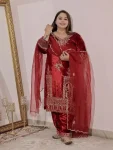 DESIGNER VELVET EMBROIDERY SEQUENCE WORK TOP PATIYALA WITH DUPATTA MAROON