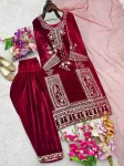 DESIGNER VELVET EMBROIDERY SEQUENCE WORK TOP PATIYALA WITH DUPATTA FESTIVE WEAR WHOLESALE PRICE ETHNIC GARMENT (2)