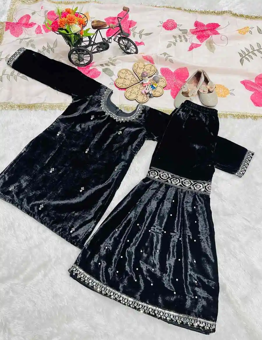 DESIGNER VELVET EMBROIDERY SEQUENCE WORK TOP SHARARA WITH DUPATTA FESTIVE WEAR WHOLESALE PRICE ETHNIC GARMENT (6)