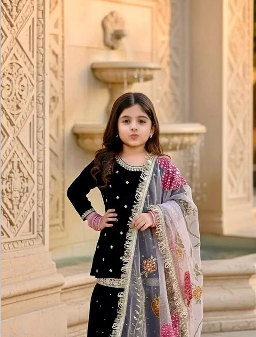 DESIGNER VELVET EMBROIDERY SEQUENCE WORK TOP SHARARA WITH DUPATTA FESTIVE WEAR WHOLESALE PRICE ETHNIC GARMENT (8)