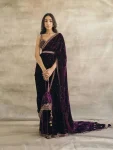 DESIGNER VELVET SEQUENCE , DORI & THREAD WORK SAREE WITH UNSTITCHED BLOUSE AND WAIST BELT PARTY WEAR WHOLESALE PRICE ETHNIC GARMENT (2)