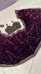 DESIGNER VELVET SEQUENCE , DORI & THREAD WORK SAREE WITH UNSTITCHED BLOUSE AND WAIST BELT PARTY WEAR WHOLESALE PRICE ETHNIC GARMENT (2)