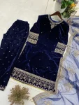 DESIGNER VELVET SEQUENCE EMBROIDERY WORK TOP BOTTOM WITH DUPATTA FESTIVE WEAR WHOLESALE PRICE ETHNIC GARMENT (3)