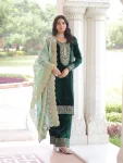 DESIGNER VELVET SEQUENCE & ZARI EMBROIDERY WORK TOP BOTTOM WITH DUPATTA GREEN