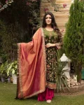DESIGNER VELVET SEQUENCE & ZARI EMBROIDERY WORK TOP PALAZZO WITH DUPATTA  RED AND GREEN