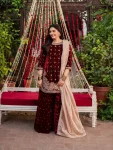 DESIGNER VELVET THREAD & SEQUENCE WORK WITH PEARL WORK TOP PALAZZO WITH DUPATTA MAROON