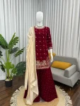 DESIGNER VELVET THREAD & SEQUENCE WORK WITH PEARL WORK TOP PALAZZO WITH DUPATTA WEDDING WEAR WHOLESALE PRICE ETHNIC GARMENT (17)