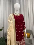 DESIGNER VELVET THREAD & SEQUENCE WORK WITH PEARL WORK TOP PALAZZO WITH DUPATTA WEDDING WEAR WHOLESALE PRICE ETHNIC GARMENT (17)