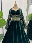 DESIGNER VELVET THREAD WITH SEQUENCE WORK LEHENGA CHOLI PARTY WEAR WHOLESALE PRICE ETHNIC GARMENT (2)