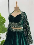 DESIGNER VELVET THREAD WITH SEQUENCE WORK LEHENGA CHOLI PARTY WEAR WHOLESALE PRICE ETHNIC GARMENT (2)