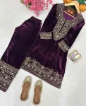 DESIGNER VELVET ZARI EMBROIDERY WORK TOP BOTTOM SET FESTIVE WEAR WHOLESALE PRICE ETHNIC GARMENT (18)